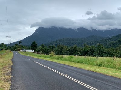 Ahead of us is Mount Bartle Frere covered in rain cloud.