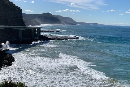 Monday 25 July 2022 Beautiful bridge on beautiful coastline. We now head for our first stop, the Imperial Hotel at Clifton.   Unfortunately there is no parking available so we drive another 2 kms to the Scarborough Hotel at Scarborough.