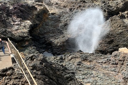 Tuesday 26 July 2022  "There is a second, less famous blowhole in Kiama, commonly referred to as the "Little Blowhole" by locals. It is much smaller than the other (called the "Big Blowhole"), but due to its narrow shape, it is more reliable than the Big Blowhole, and in the right conditions can be equally spectacular."