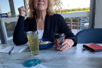 Wednesday 27 July 2022 We have breakfast at around 08:30. I have the best yoghurt/muesli I've ever had and Jenni has vegetable fritters.