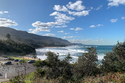 Monday 25 July 2022 To the north. That's Sharky Beach with the sandstone cliff of the Illawarra Escarpment to our left.