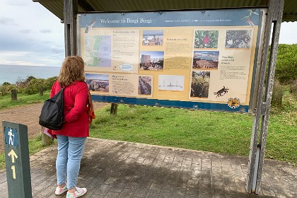 Saturday 28 May, 2022 - Bingi Bingi We park the car on solid ground and enter the Eurobodalla National Park where a large Information Board greets us.