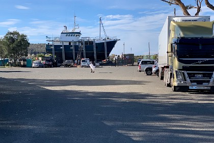 Thursday 26 May, 2022 Near here is a "Fisherman's Wharf."  "Lets get some genuine fish and chips from here," we sez. It is bloody awful.