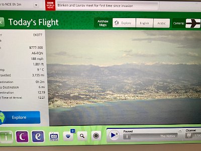 Friday, 3 March 2023 The planes now have great flight information & camera views...wish I'd figured this out on the Dubai flight. Two minutes to landing in Nice.