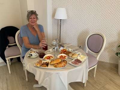 Monday, 13 March 2023 Our hand delivered breakfast...what a feast!!  Angelika was delightful, nothing too much trouble including our second cappuccinos!!