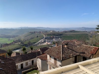 Sunday, 12 March 2023 From the balcony of our beautiful room in Locanda Borgo Vecchio, looking towards the mountains hidden by the low cloud in the distance