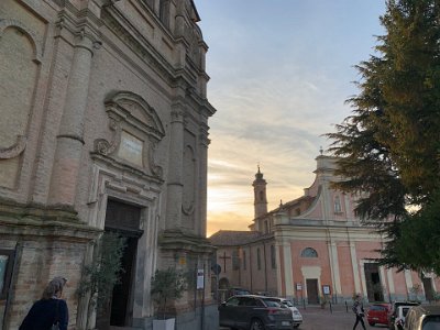 Sunday, 12 March 2023 The pink building is the Chiesa Parocchiale del Santi Pietro e Paolo