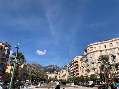 Thursday, 16 March 2023 Standing outside the Casino & looking up Avenue Boyer towards the hills