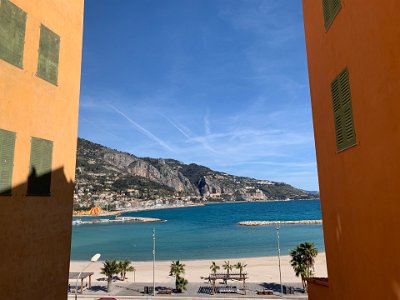 Thursday, 16 March 2023 Looking towards Menton-Garavan.  The Italian border is over the hills about 3kms away.