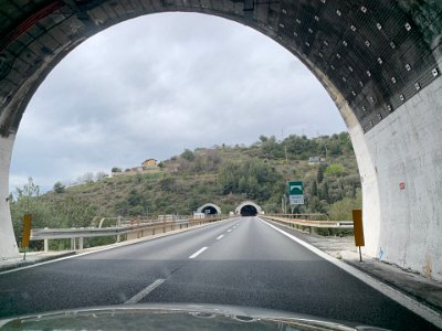 Tuesday, 14 March 2023 Sanremo.  I finally captured us leaving one tunnel, approaching the next.