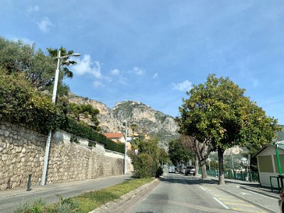 Tuesday, 7 March 2023 We drive a bit more north through another small bay called Mer d'Èze.  In the distance, you can just see parts of Eze on the hilltop.  Eze is a stunning perched village, known for galleries & an amazing cactus garden.