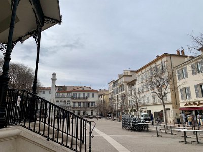 Wednesday, 8 March 2023 Place Nationale, Antibes.  In the summer & autumn months, this square is full of people, stalls, cafes...the trees are full of leaves & colourful pots of blooming petunias surround the square.  I like these muted colours too.