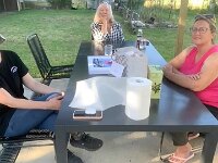 Xmas at Kandos with Jacqui and Jess 25/12/2025  Before the festivities begin: we're sheltering under Jacqui's new pergola. It worked well to shade us from the sun. Today was a very pleasant day weather wise - somewhere in the high 20s I would guess.