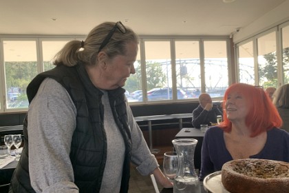 Sunday, 5th July 2025  The co-owner is a lovely lady called Sueellen who brings out a cake that they make especially for us. It's called a  "Persian love cake".  The full cake is not ours but to is to be shared with other customers. Now, we decide to move out to the Veranda and enjoy what's left of the feeble  sunshine.