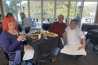 Sunday, 5th July 2025  Our main courses eventually arrive, accompanied by the chef, Toshi.  He has put his heart and soul into this and he wants to make sure that we're very satisfied.  How nice is that?