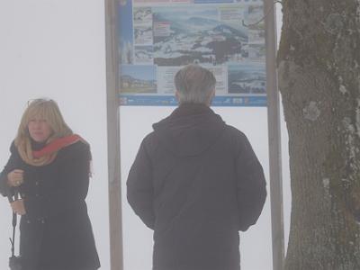 Tuesday 11  April, 2006   Claus and Jenni examine what might have been. For us, we've never seen a winter fog like this and it was a thrill.