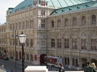 Sunday 9  April, 2006  We climb the steps to the Albertina and look back down at the Wiener Staatsoper (Vienna State Opera).