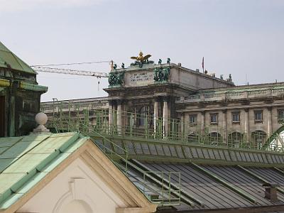 Sunday 9  April, 2006  Looking to the northeast, we can see the Hofburg Imperial Palace. In front of us is the Palmenhaus Burggarten built in 1822 which is part of the Hofburg Palace. The 2050 sqm. building houses plants and a  tropical butterfly house.