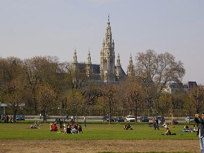 Sunday 9  April, 2006  Looking across the Heldenplatz, the spires of the Rathaus can be seen.