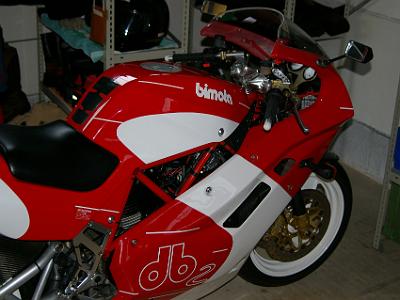 Wednesday 12  April, 2006   Rolf had a couple of DB2 Bimotas. Bimota is an Italian brand that goes in and out of business. It is noted for its fine workmanship and superb handling. This one uses a Ducati motor.