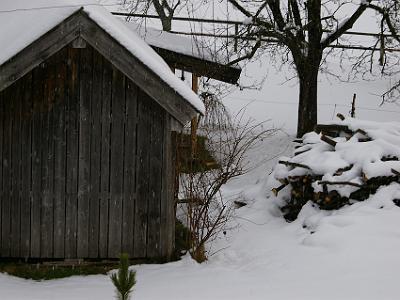 Wednesday 12  April, 2006   The wood shed covered in snow.  I take a picture of this again in a couple of days time and the snow has gone.