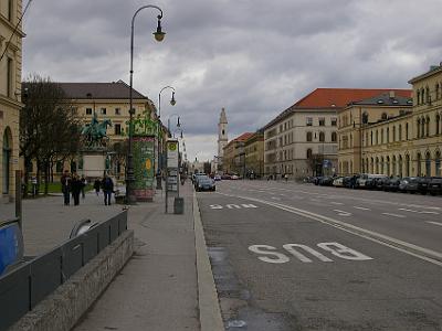 Friday 14 April, 2006  We look left up Odeonsplatz and, being Good Friday, there's very little traffic. Odeonsplatz subway entrance is to the left.