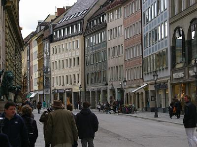 Friday 14 April, 2006  We walk down Residenzstrasse. Many of these buildings were destroyed during WWII and a keen eye can detect where restoration has been carried out.