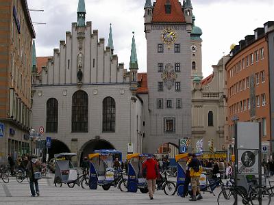 Friday 14 April, 2006  Marienplatz looking to the East.  It seems strange that nowadays Germans pedal Asian tourists around in rickshaws.