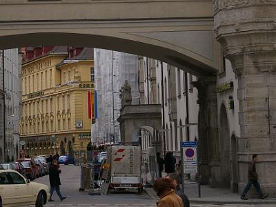 Friday 14 April, 2006  We walk through the arch at the eastern end of Marienplatz.