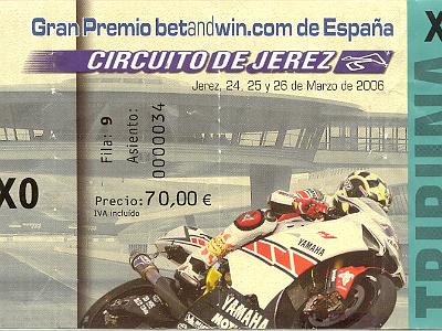 Saturday 25 March, 2006  We caught the train to Jerez for the MotoGP. The tickets were cheap - grandstand seats for &euro;70 or A$140.