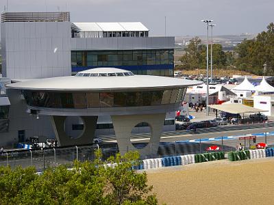 Saturday 25 March, 2006  The very distinctive "Flying saucer"  tower that sits across the main straight. This tower immediately identifies the track as Jerez in commercial photographs.