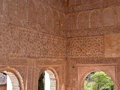 Sunday 2 April, 2006  The Palacio de Generalife was the summer palace and country estate of the Nasrid sultans of Granada.   These arabesques are based upon the flowing nature of plant forms and recall the feminine nature of life giving.