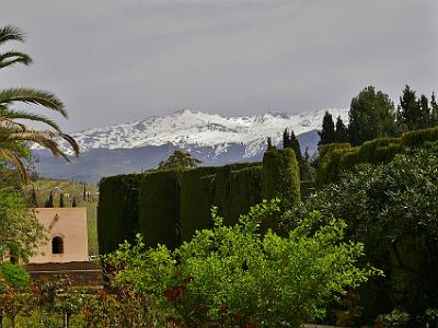 Sunday 2 April, 2006  We travel westwards down towards the Alhambra palaces and fortress. Looking back, we get a great view of the Sierra Nevadas.  Sierra means mountain range and Nevada means snow-covered.