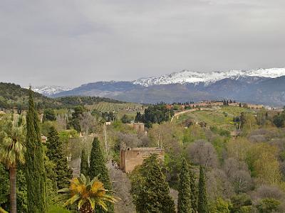 Sunday 2 April, 2006  We've now climbed very narrow stairs to the top of the Watch Tower (Torre de la Vela)  where we're rewarded with stunning views.  Sacromonte Abbey in the background was founded in 1600 and is built over catacombs (originally mine workings of Roman date).