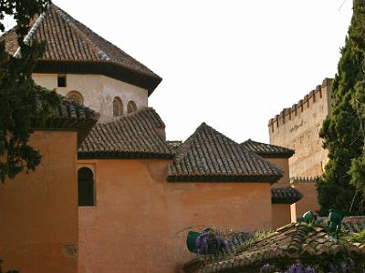 Sunday 2 April, 2006  Outside the Court of the Lions with the Tower of Comares visible in the distance and the roof of the Hall of Two Sisters visible on the left.