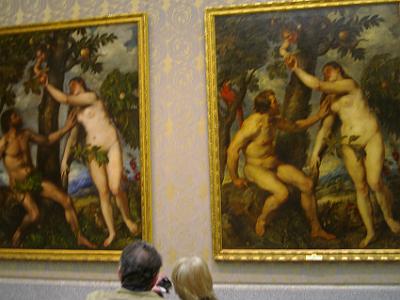 Wednesday 5 April, 2006  On the left an original by Titian painted in 1550 and on the right same thing by Rubens in 1628. Adam and Eve were, of course, white Caucasians.