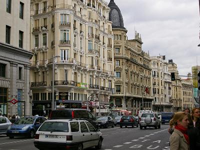 Friday 7 April, 2006  There is some high rise in other parts of Madrid but the original beauty of this area has been maintained. There is an entrance to the  Gran Via  Metro station here.