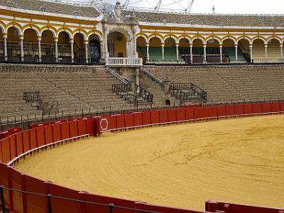 Thursday 23  March, 2006  The sand in the arena is to absorb the blood of the slaughtered bull. The carcase is dragged from the plaza by a tractor. The meat is donated to charity (so they claim).