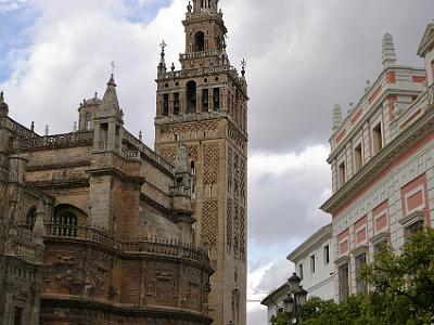 Thursday 23 March, 2006  The Giralda. We climb this in a couple of days time. Note the distinctly different structure at the top compared with the original muslim construction of the base.