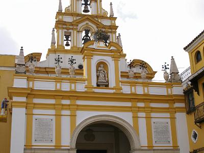 Friday 24 March, 2006  Entrance to the Basilica de la Macarena, a catholic church. It contains a wooden statue of   "The Virgin of Hope" (Nuestra Señora de la Esperanza) which locals call La Macarena. La Macarena is the patron saint of matadors.