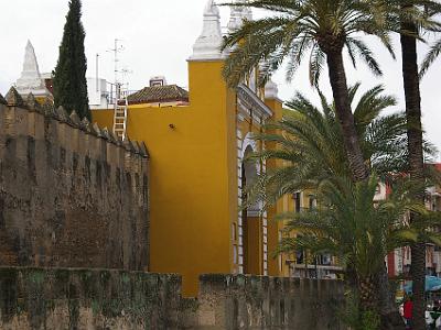 Friday 24 March, 2006  This is a  view of the Arco (Arch) de la Macarena which is from early Roman times but is now 19th centrury in appearance. To its right, is the Basilica with the statue of La Macarina.  Roman Seville was originally called Hispalis.