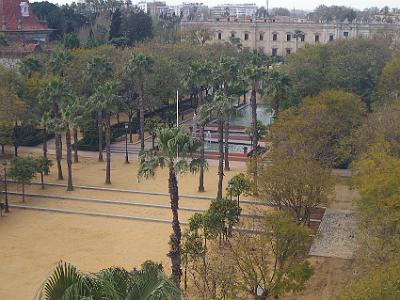 Friday 24 March, 2006  The fountains and ponds in the Jardines del Prado de San Sebastian. The university/tobacco factory is visible behind the ponds.