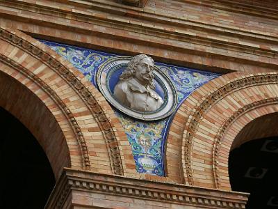 Friday 24 March, 2006  Between each archway is the bust of a famous historical Spanish person. This particular  one is Jusepe de Ribera (1591 - 1652) a Spanish Tenebrist painter and printmaker.