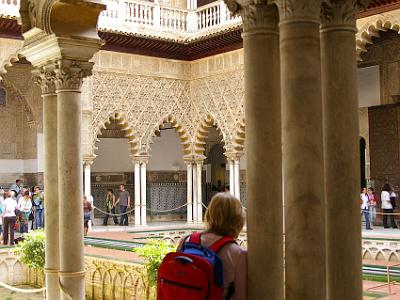 Sunday 26 March, 2006  The Patio de las Doncellas (Courtyard of the Maidens), an Italian Renaissance courtyard (1540-72) with arabesque  plaster work.