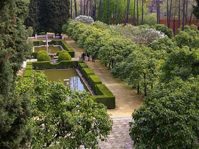 Sunday 26 March, 2006  A view from the top of the Galería del Grutesco into the Jardín del Estanque.