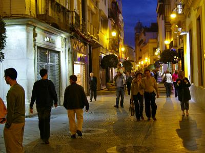 Sunday 26 March, 2006  Many of the streets have been converted to pedestrain malls. This makes driving very tricky in Sevilla. We're walking up Calle Tetuán and the streets are alive with people.  One of the nice things about the city is the number of pedestrian only walk-ways.