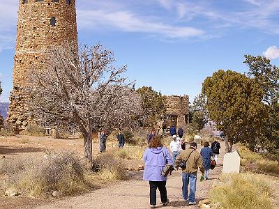 Thursday 9 March, 2006   With Caroline, we drove north through Flagstaff to the Grand Canyon National Park. Entry fee was $20, surely one of the best bargains ever. This is the Watchtower at Desert View,  our first stop. It was built in 1932.