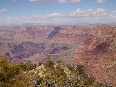 Thursday 9 March, 2006  Our first glimpses of the eastern end of the canyon from the South Rim. That's the Colorado River in the distance.