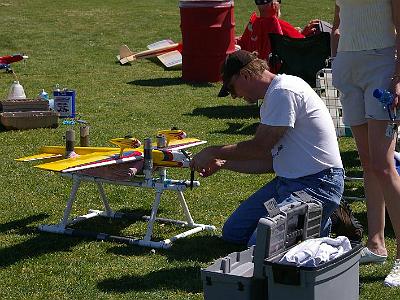 Tuesday 14 March, 2006  Randy Powell getting his model ready for competition.