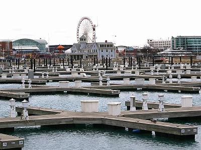 Monday 20 March, 2006  This marina is on the south side of the Chicago River and Navy Pier, in the distance, is on the north side of the river.